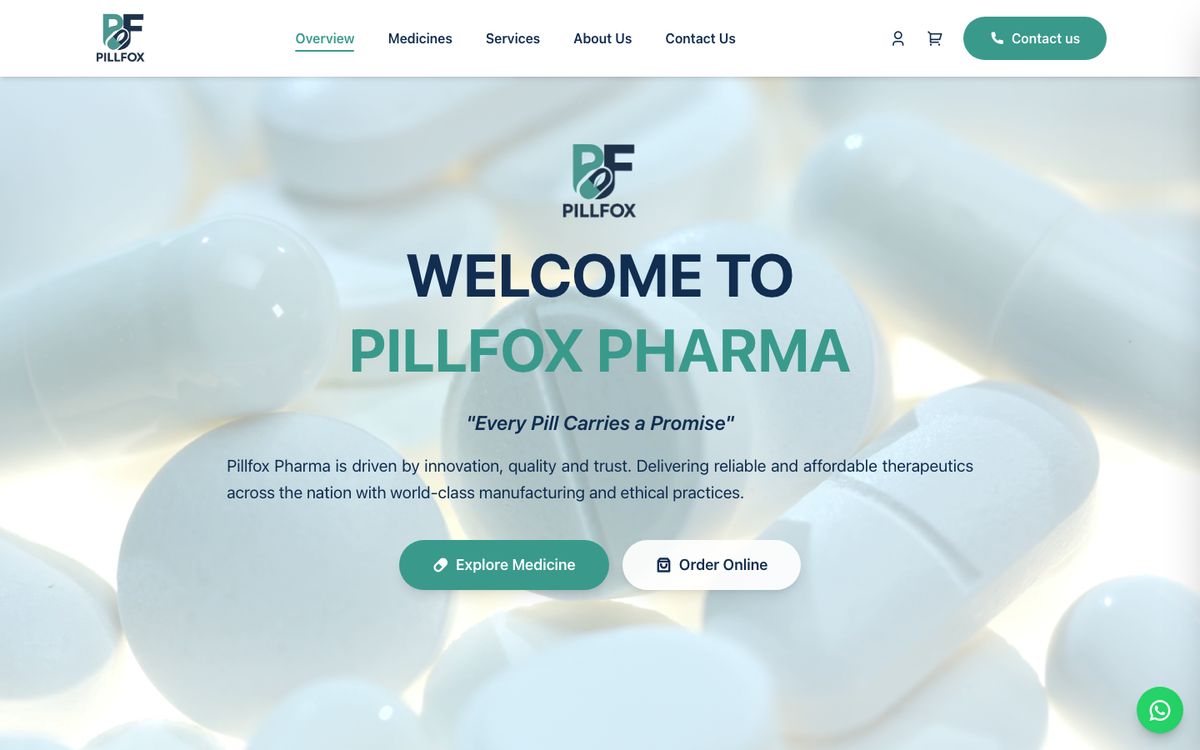 Home page of Pillfox Pharma